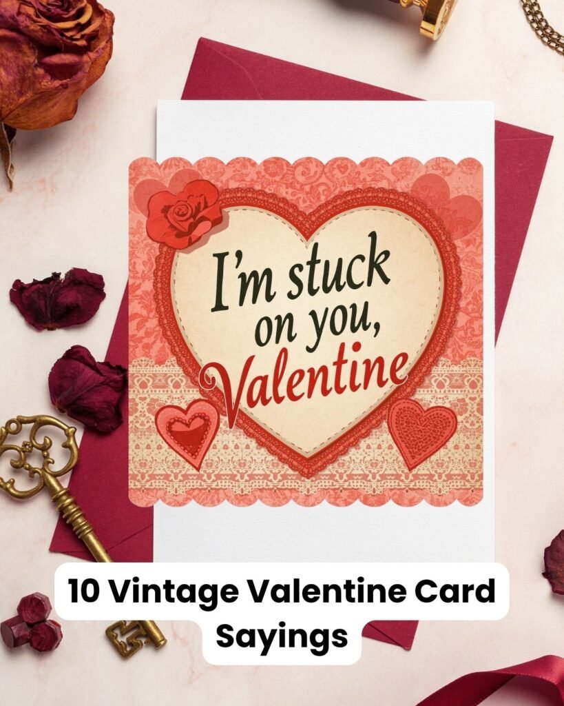 A light yellow heart that is lined with red lace. The card says I stuck on you Valentine.