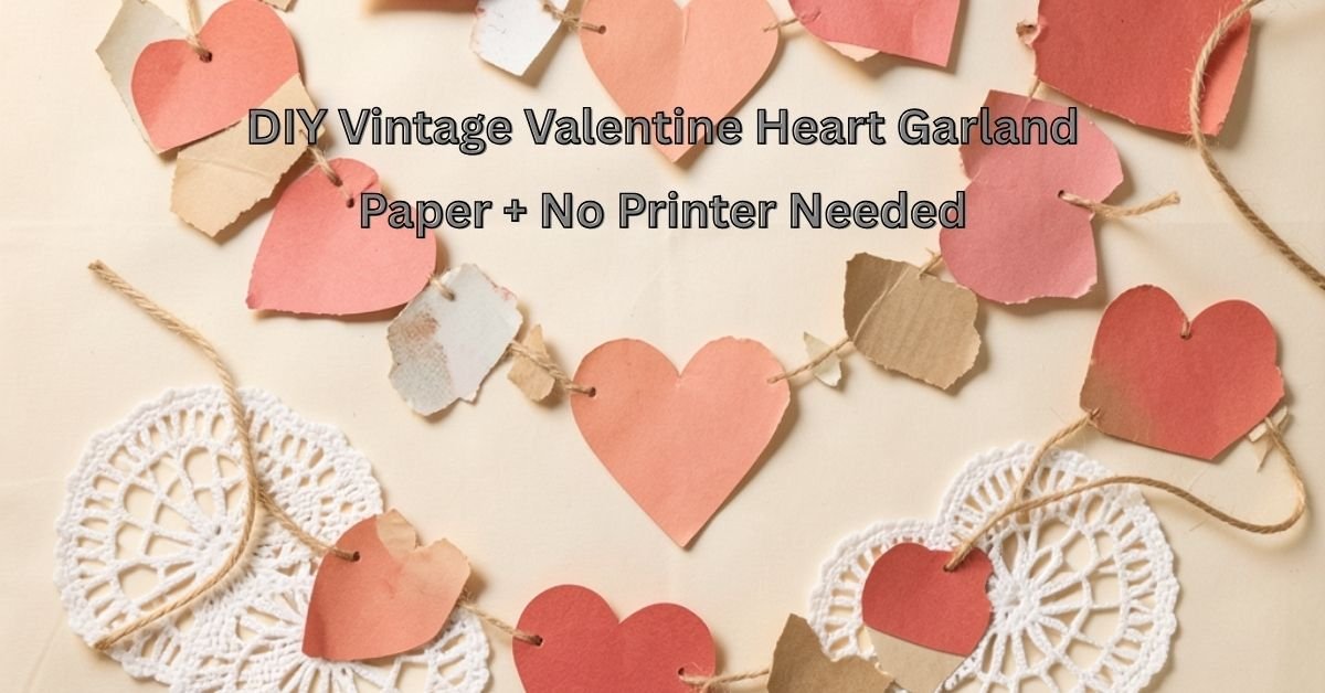 DIY vintage Valentine heart garland with paper scraps and twine