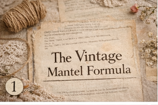 Vintage Valentine mantel formula: hanging piece, tall anchor, heart shape, soft light