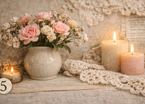 Simple grocery flowers in a small vase for a vintage Valentine mantel