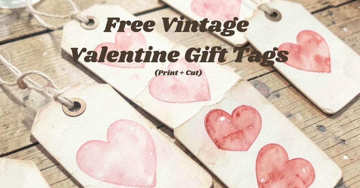 Printable vintage Valentine gift tags with water colored hearts
