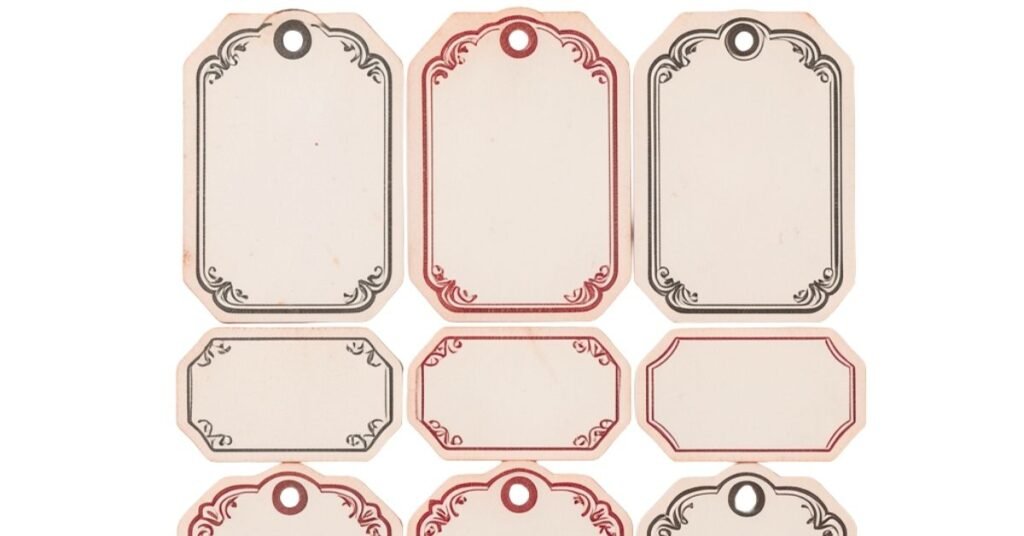 Sheet of printable vintage Valentine gift tags with blank label designs