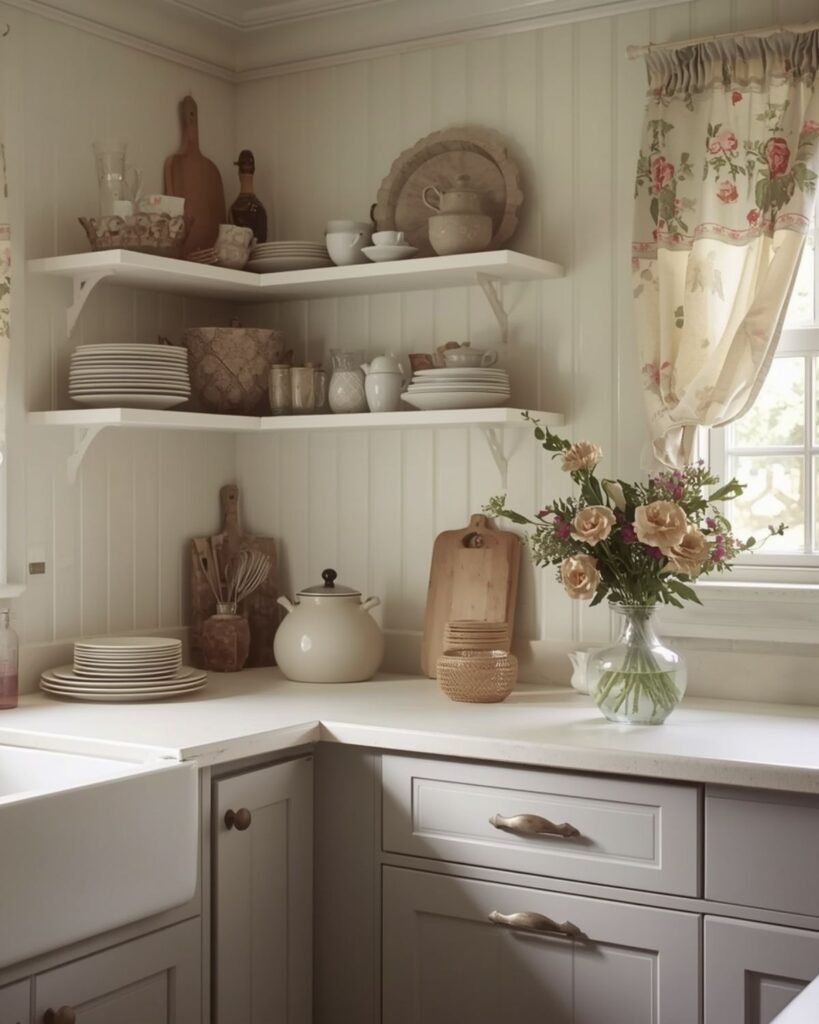Tidy grandmacore kitchen with simple vintage decor and a warm uncluttered look