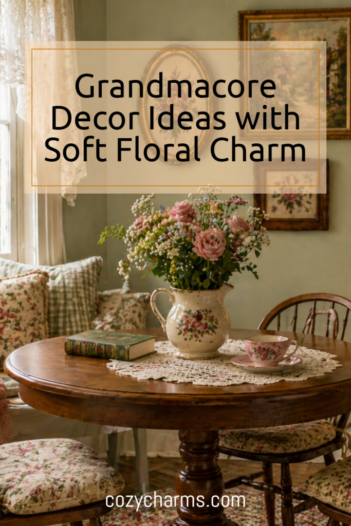 a round dining room set with flowers on top.