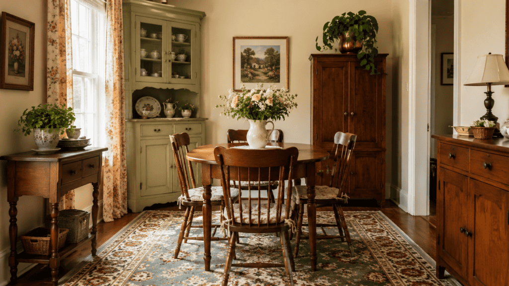 Charming dining chairs add personality and help a small dining room feel warm, personal, and collected over time.