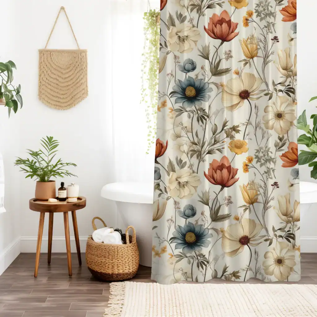 Vintage looking bathing area with plant and basket.
