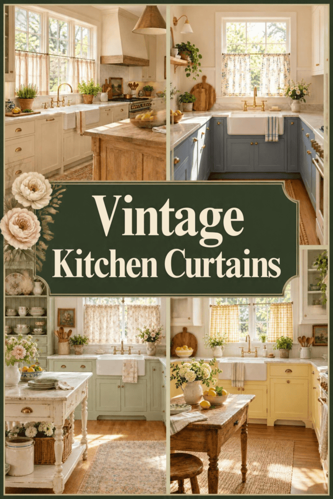 A pinterest collage pin demonstrating four beautiful curtains.